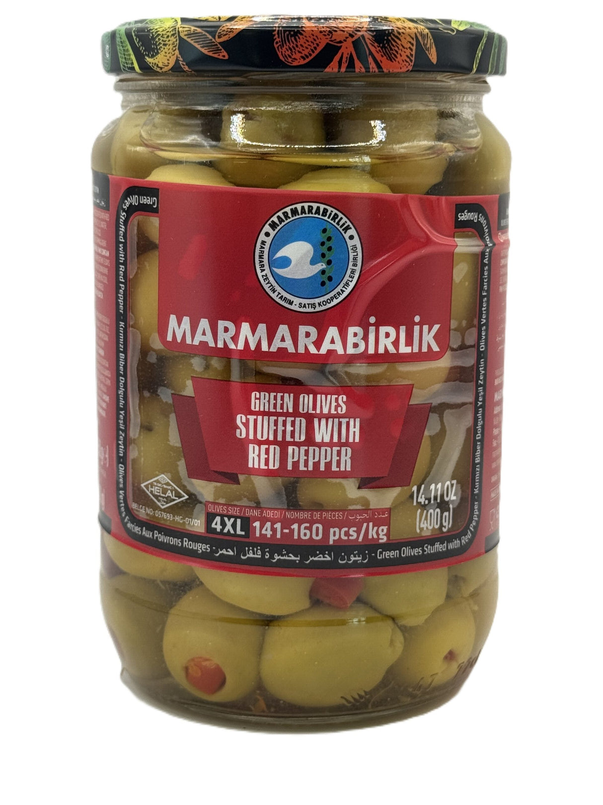 Marmarabirlik Green Olives Stuffed W Red Pepper image 0