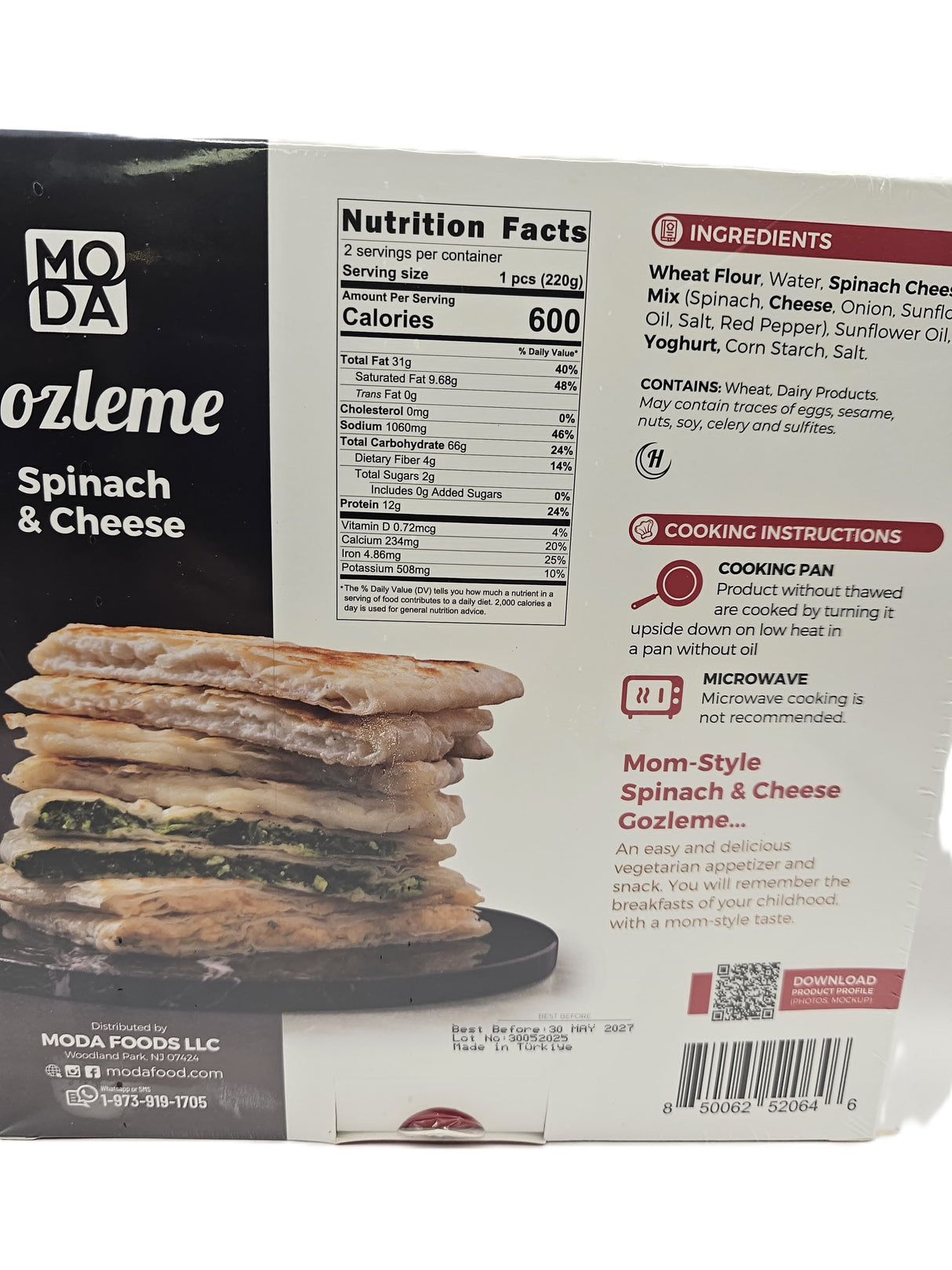 Moda Spinach-Cheese Stuffed Flatbread Gozleme 440 Gr 2 Pcs
