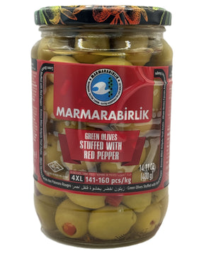 Marmarabirlik Green Olives Stuffed W Red Pepper image 0