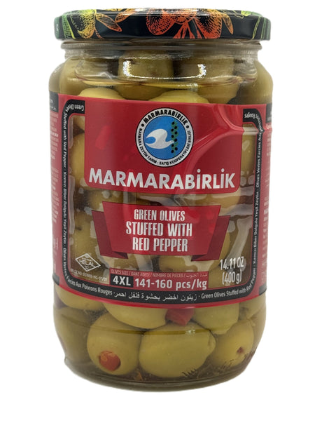 Marmarabirlik Green Olives Stuffed W Red Pepper image 0