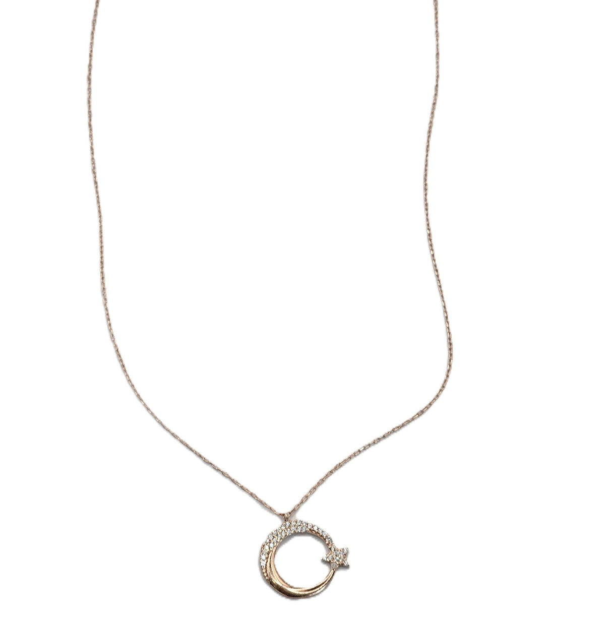 Turkish  Rose Silver Moon-Star Necklace image 0