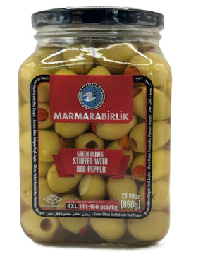 Marmarabirlik Green Olives Stuffed W Red Pepper image 0