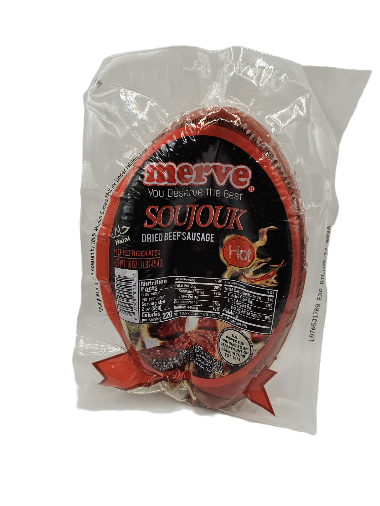Merve Beef Hot Sausage 454 Gr