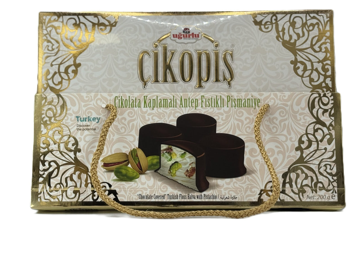 Ugurlu Cikopis Chocolate Covered Turkish Floss Halva w Pistachio 200 Gr image 0