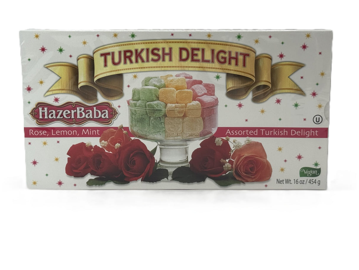 Hazerbaba AssortedTurkish Delight w Rose,Lemon,Mint 454 Gr image 0